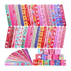 48 Pcs Valentines Day Slap Bracelets Wristbands Classroom Gift Kids Party Favors